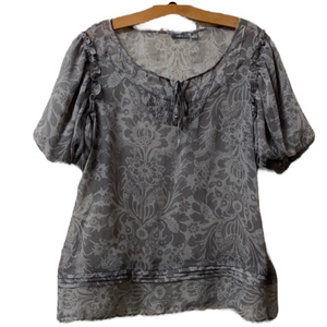 Apt 9 short poofy sleeve women’s blouse gray size large‎ lightweight (W207)